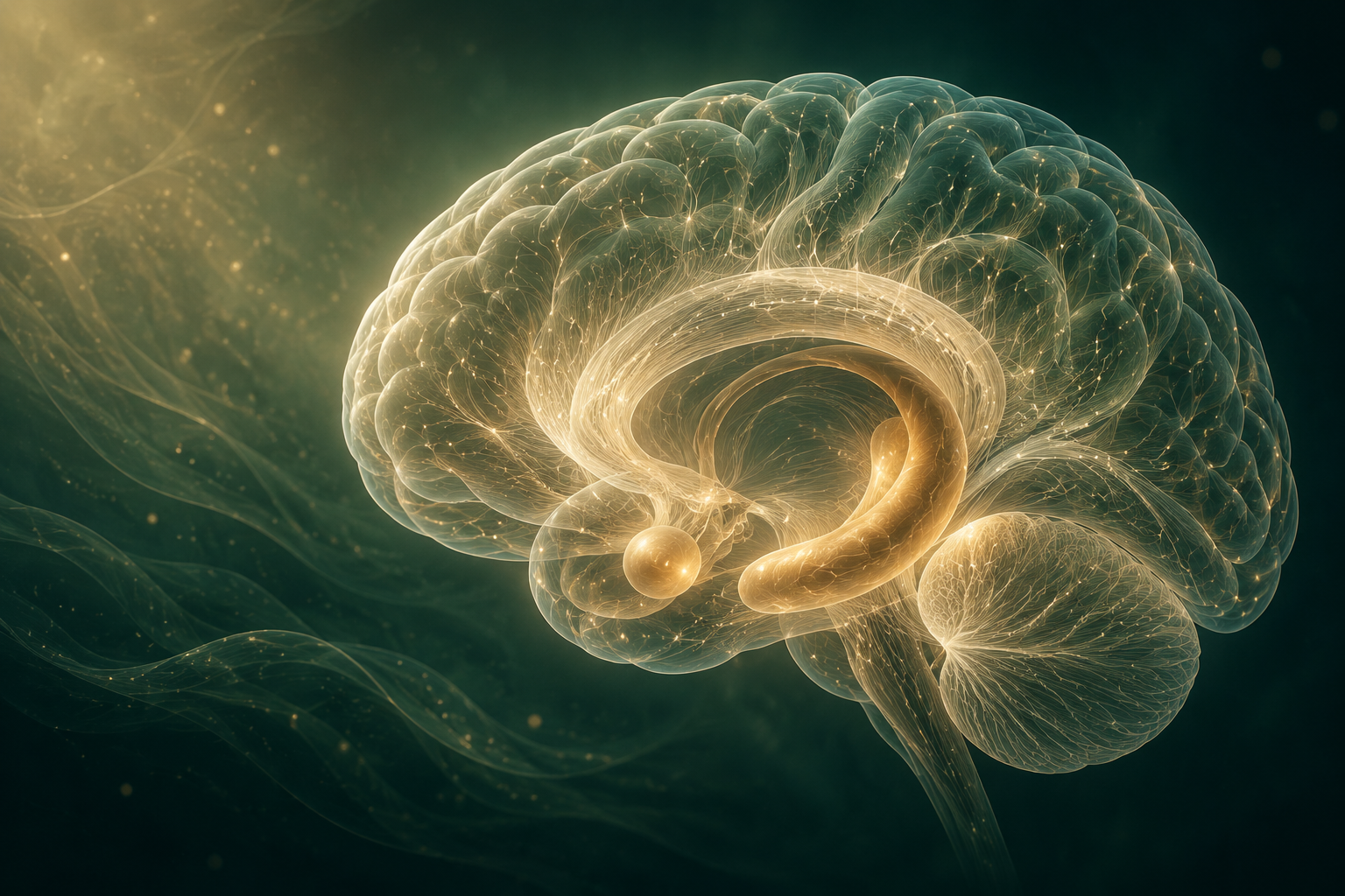 Editorial illustration of illuminated pathways within the brain